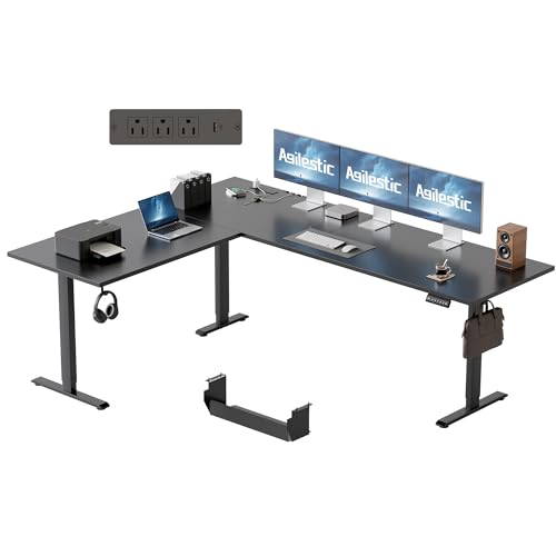 Image of Agilestic Electric L Shaped Standing Desk 75 x 61 Inch with Power Outlet, Height Adjustable Corner Stand up Desk with Cable Management,Sit Stand Home Office Workstation with Splice Board, Black