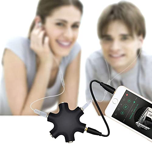 Onelinkmore Headphone Splitter, 5-Jack 3.5 Mm Audio Headphone Splitter Stereo Audio Headset Adapter, Audio Earbuds Earphones Plug 5 Way 1 Male To 4 Female Splitter With 3.5Mm Stereo Cable #TOP4