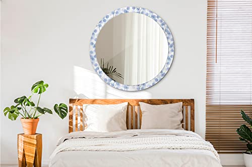 Miroir rond suspendre cadre verre imprimé branches feuilles décoration murale