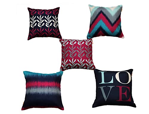 Image of RD TREND Jute Cushion Covers 16x16 Inch - Set of 5 | Digital Printed Decorative Throw Pillow Covers for Sofa, Couch, Living Room & Bedroom | Cushion Cases (Without Fillers)-Love