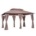 Outsunny 10' x 13' Patio Gazebo, Outdoor Gazebo Canopy Shelter with Curtains, Vented Roof, Steel Frame for Garden, Lawn, Backyard and Deck, Khaki