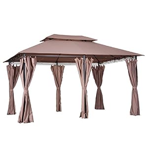 Outsunny 10′ x 13′ Patio Gazebo, Outdoor Gazebo Canopy Shelter with Curtains, Vented Roof, Steel Frame for Garden, Lawn, Backyard and Deck, Khaki
