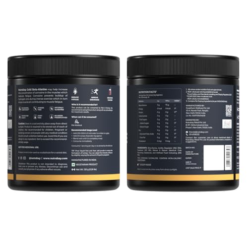 Image of Nutrabay Gold Beta Alanine Supplement Powder 120g, Cola Flavor - Pre Workout Amino Acid for Endurance & Fatigue Reduction