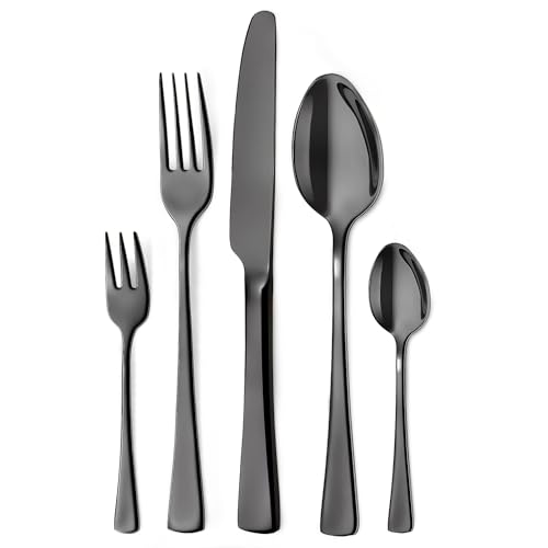 Targzier Besteck Set 6 Personen, 30-teilig Edelstahl Besteck Schwarz, Schwarz Besteck Set mit Messer Gabel Löffel, Hochwertiges...