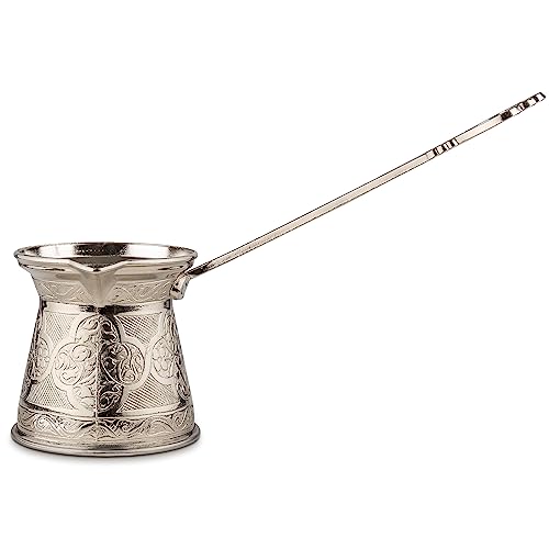 Alisveristime Authentic Turkish Coffee Pot, Handmade Cezve/Ibrik, 2.75-Inch Width, 2.75-Inch Height - 6.76 Ounce Enhance Your Coffee Experience Now! (2 Cup) (Silver)