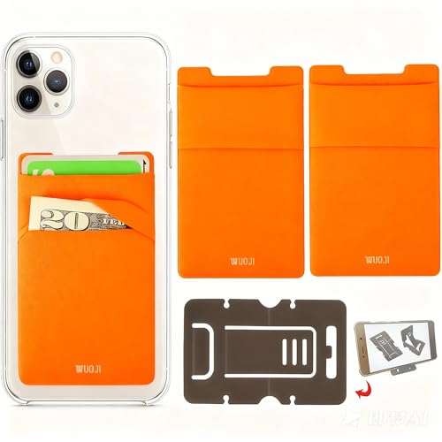 Image of RFID Blocking Phone Card Wallet,Pocket Credit Card ID Case Pouch Sleeve for iPhone Smartphones(Orange)-2PC