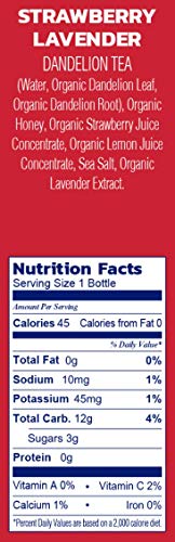LION Organic Bottled Dandelion Tea | Immunity Booster - Prebiotic Tea Full of Antioxidants | Strawberry Lavender | 12 Pack