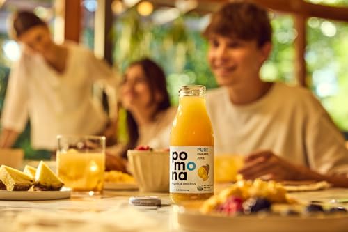 Image of Pomona Organic Juices Pure Pineapple Juice, 8.4 Ounce Bottle (Pack of 12), Cold Pressed Organic Juice, Non-GMO, No Sugar Added, Not from Concentrate, Gluten Free, Kosher Certified, Preservative Free