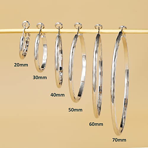 Sterling Silver Hoop Earrings - Diamond-Cut Circle Hoops, Hypoallergenic, 3mm Thin, Oversize 20/30/40/50/60mm4