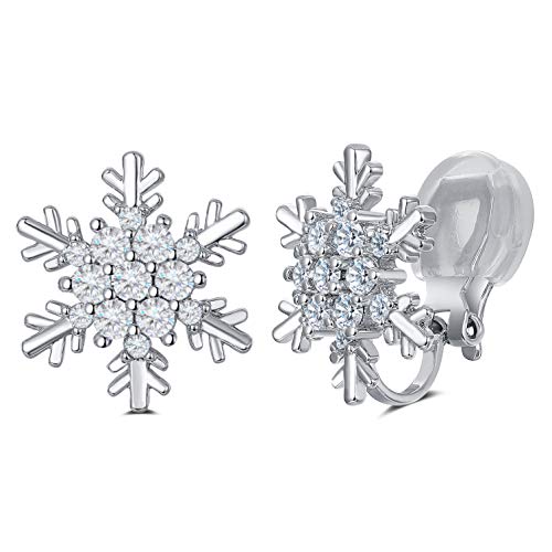 SELOVO Winter Snowflake Cubic Zirconia Stud Clip On Earrings Silver Tone