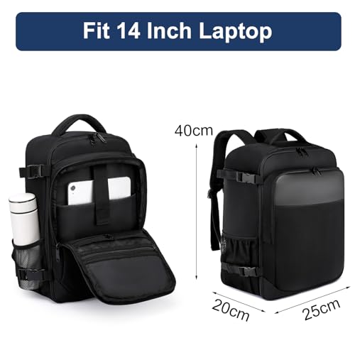 Handgepäck für Ryanair 40x20x25 Klein Handgepäck Rucksack für Flugzeug 20L Reiserucksack für Herren und Damen mit USB Ladeanschluss Reisetasche 14 Zoll Laptop Rucksack, Schwarz