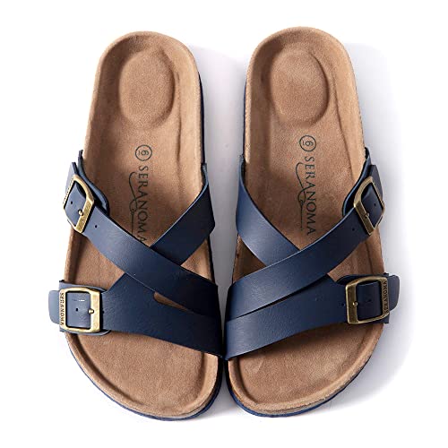 Seranoma Borabora Slide Sandals For Women - Comfortable Slip On Cork Footbed Sandals With Adjustable Buckles - Ladies Slip-Resistant Platform Summer Flat Sandals For Beach, Home, Indoor Outdoor Use #TOP5