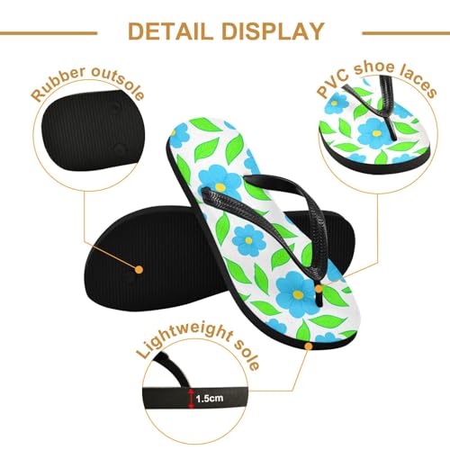Blue Flowers Leaves Flip Flops for Beach Thong Sandals Anti-slip Lightweight Beach Shoes for Summer Swim Travel3
