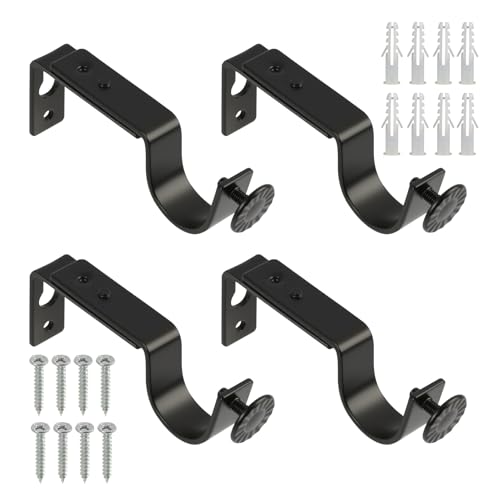 4 PCS Metall Gardinenstangenhalter mit Dübelschrauben, Ausziehbare Gardinenstange Halterungen (98 cm bis 116 cm), Schwarze Vorhang Halterung für Gardinenstangen bis 30mm Durchmesser, Inklusive Schraub