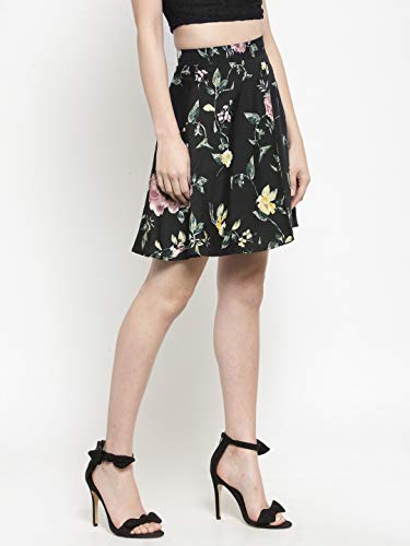 Image of Sera Women's Floral Print Black Viscose Rayon A-Line Casual Mini Skirt