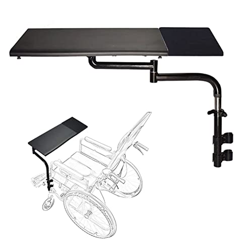 Mesa ajustable para silla de ruedas con características de elevación, rotación y plegado para comedor, uso de laptop y trabajo, ajuste universal para sillas de ruedas de adultos