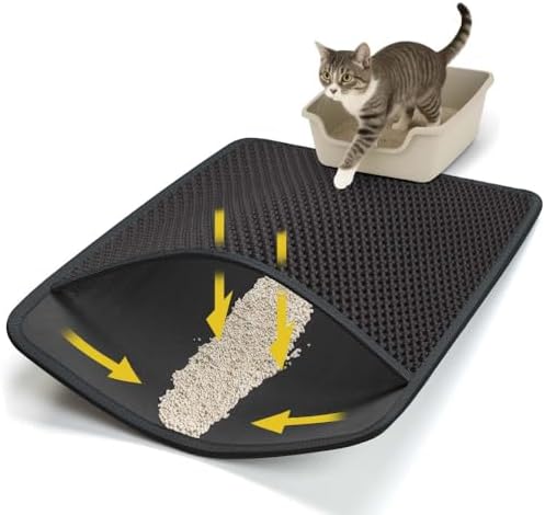 Conlun Katzenstreu Matte Katzenklo Matte 60x46 cm | Wabenförmiges Doppellagiges Design, Katzenklo Unterleger,Schwarz