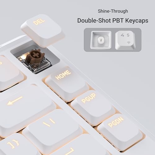 Image of Keychron KJ1 Low Profile Wireless Mechanical Keyboard - 75% Layout Brown Switch, QMK RGB Backlit, 2.4G /Bluetooth /USB-C, Double-Shot PBT Keycaps, 2000mAh Battery, Mac /Win /Linux Compatible - White