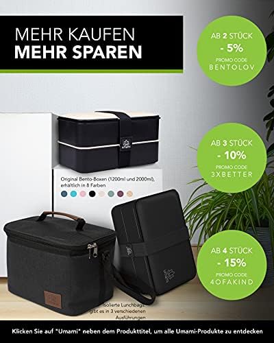 UMAMI Bento Box for Adults/Children, New 2021 Edition, Includes 1 Sauce pots & Cutlery 4 Pieces, Lunch Box for Men/Women, 2 Meal prep containers, Microwave & Dishwasher & Freezer Safe, BPA Free