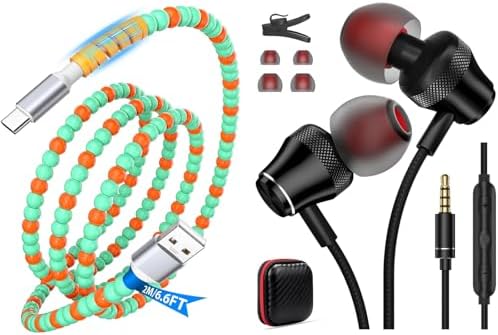 USB to USB C Cable Beaded 3FT,Wired Earbuds for Chromebook Laptop PC,3.5mm in Ear Headphones for Kindle Fire HD 10,8,8 Plus,7 Tablet,Noise Cancelling Ear Buds Plug in Audio Jack Mic Volume Control image 5