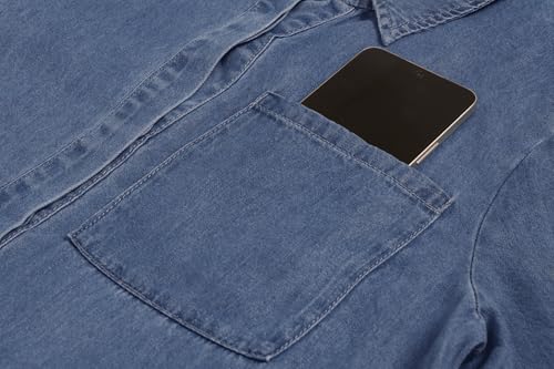 utcoco Denim Dress for Women 2025 Casual Loose Long Sleeve Classic Vintage Button Down Jean Shirt Dresses with Pockets4