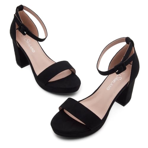 Image of Shoe Land Platform Heels for Women | 3.75 Inch Chunky Block Heeled Sandals with Ankle Strap | Open Toe Strappy High Heels for Wedding, Party & Formal Events