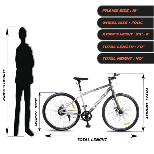 Image of Vaux City-Pro Hybrid Cycle for Men, 19 Inch HI-Ten Steel Frame, Dual Disc Brake, 700x35C Tyres, Double-Wall Alloy Rims, City Bike(Silver-Green, Single Speed, Rigid Fork)
