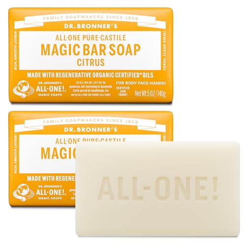Dr. Bronner's Pure-Castile Magic Bar Soaps - Made with Regenerative Organic Certified Oils - For Face, Body, Hair- Vegan Soap Bars for Men & Women - Citrus, 2 pack, 5 oz