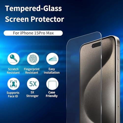 Image of AIBEX Tempered Glass for Apple iPhone 15 Pro Max | 9H Hardness | Anti-Glare & Anti-Fingerprint | Water Resistant | Edge-to-Edge Full Screen Protector | Bubble-Free Installation