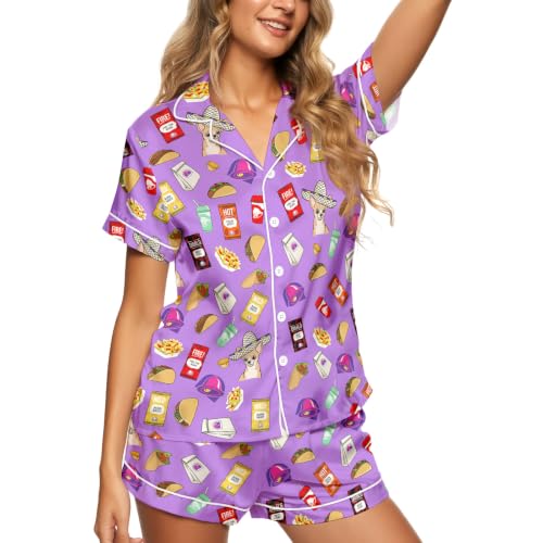 Image of Women's Silky Satin Pajama Set, Cute Lightweight Short Sleepwear for Ladies