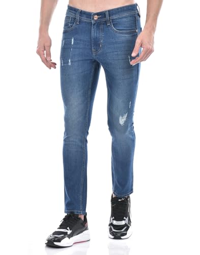 Image of Numero Uno Men'S Dark Blue Super Skinny Fit Distressed Sustainable Jeans