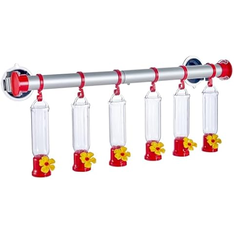 Window Hummingbird Feeder for Outdoors Suction Cup Hanging Mount Small Plastic Hummingz Bird Nectar Feeders with 6 Hooks & Wires, Easy to Clean and Refill, 2.2 OZ - Red (6 Pack) Cover