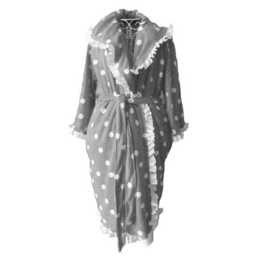 Linens Limited Albornoz de Lunares con Volantes y Capucha de Tejido de Rizo, Gris/Blanco, Extragrande