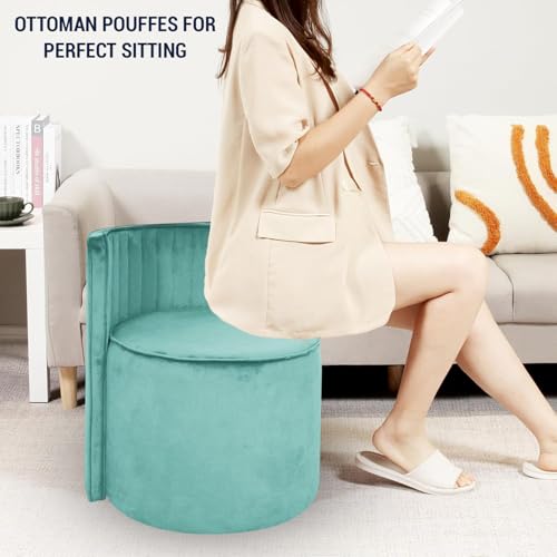 Image of Ottoman Stool for Living Room | Poof Puffy Foot Rest Stool | Upholstered Sitting Pouffe with Backrest | Pouf Mudda for Dressing Table, Home Decor & Office (Aqua Blue)