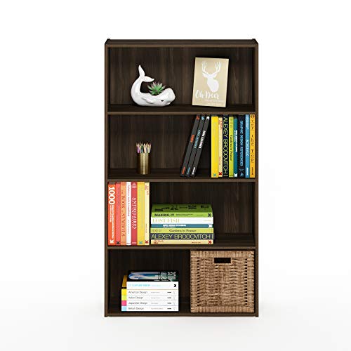 Image of Furinno PASIR Book Shelf, 4-Tier Bookshelf, Bookcase with Open Shelf, 9.4 x 23.6 x 41.7, for Living Room, Bedroom, Home Office, Columbia Walnut