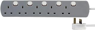 5 Gang Extension Lead With Switch 10m Plug Extension Power Strip - 5 Plug Socket Power Extension Cord 10 Meter - 5 Way Mains Electric Power Cable Switched Multi Plug UK - Grey