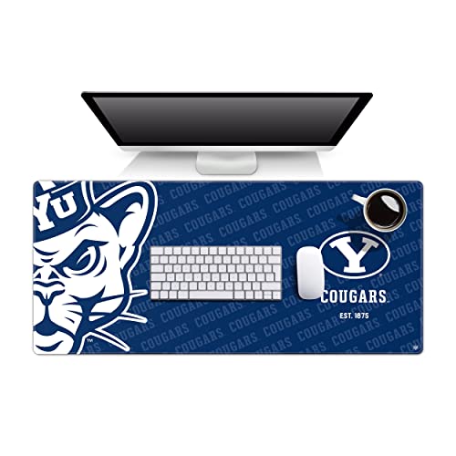 Image of YouTheFan NCAA BYU Cougars Logo Series Desk Pad | Water And Stain Resistant, Heavy-Duty Non-Slip Rubber Backing, Stitched Edge, Fits Under Mouse, Computer And Keyboard