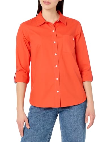 Image of Nautica Women's Button Front Long Sleeve Roll Tab Shirt