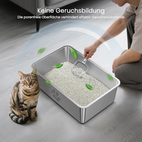 Bac à litière chat inox haut de gamme aux finitions bords arrondis