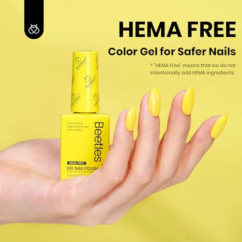 Image of Beetles Yellow Gel Polish - HemaFree Lemon Yellow Gel Nail Polish, High Gloss Soak Off Sunrise Glow Summer Nails Art Manicure Salon