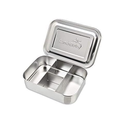 LunchBots Small Protein Packer Bento Box - Extra Small Divided Stainless Steel Snack Container - 4 Sections for 1-2oz of Nuts, Meat, Cheese, Finger Foods - Dishwasher Safe - Stainless Lid Cover