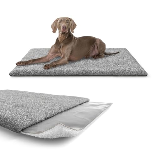 Knuffelwuff selbstwärmende Hundematte Melbourne mit isolierender Luftschicht 80x60cm Grau | aktive Wärmeerzeugung bei Feuchtigkeit | kuscheliges & Robustes Lammfellimitat | pflegeleicht & formstabil
