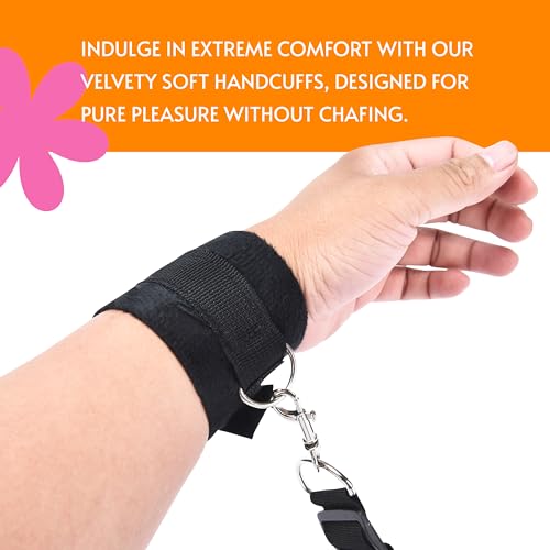Image of Sweet Vibrations Handcuff Set for Bedroom - Black Set of 4 | No Mattress Lifting | Comfortable Sex Handcuffs BDSM Bondage for Couples | Hand Cuffs for Adults, Bed Restraints