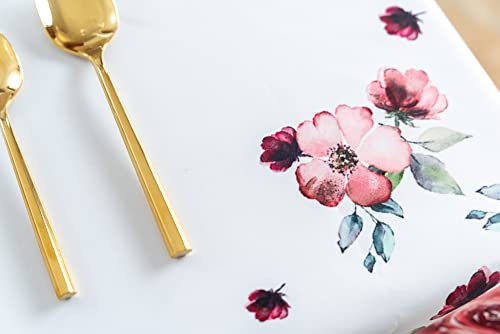 Rose Garden Tablecloth 100% Lamour Polyester Tablecloth For Dinner, Decoration, Holiday, Wedding, Baby Shower, Machine Washable Floral Garden Print, White/Pink Rose, 52''X70'' (A015270) #TOP4