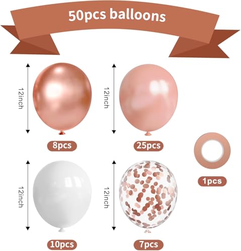 Image of Rose Gold Balloons 50 PCS Metallic Rose Gold Balloons 12 Inch Rose Gold Confetti Balloons for Anniversary Wedding Engagement Bridal Shower Bachelorette Party Decorations