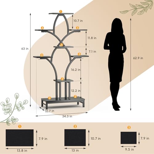 Image of Plant Stand Indoor with 4 Grow Lights - 63 inch Tall Plant Shelf- 8 Tiered Corner Plant Flower Stands Display Shelves for Home, Patio (Black)
