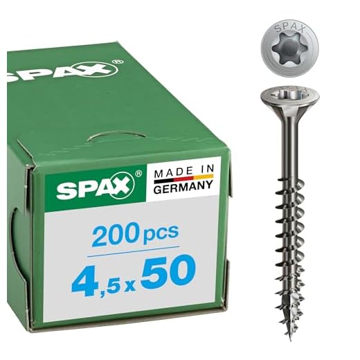 SPAX Universalschraube aus Edelstahl rostfrei A2, 4,5 x 50 mm, 200 Stück, T-STAR plus, Senkkopf, Teilgewinde, 4CUT, 0197000450503