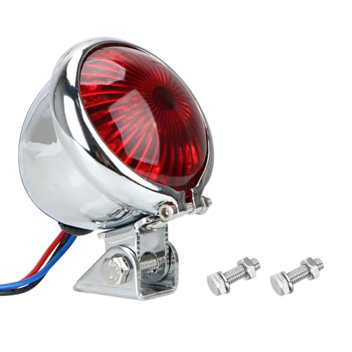 Luz LED trasera para motocicleta, luz de freno roja, 12 V, luces de freno universales, plateadas brillantes con lentes rojas, luz de freno redonda retro para motocicleta