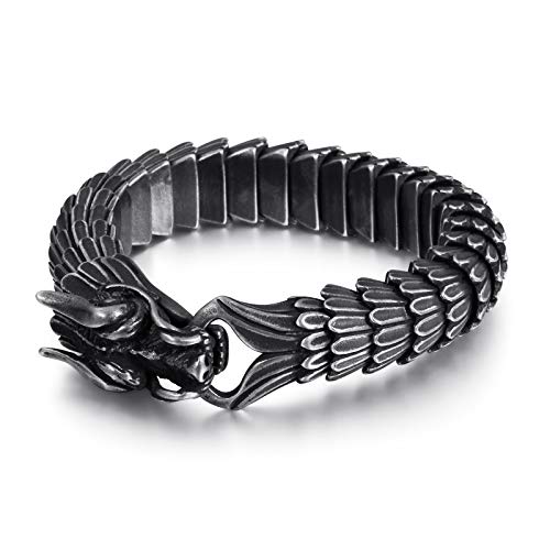 Tongda China Dragon Chain Head Retro Domineering Fashion Hand-woven Stainless Steel Men Bracelet (Retro Black, 8.26)