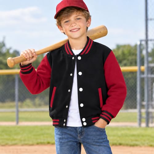 Image of Kids Baseball Jackets Boys Girls Fit Varsity Jacket Casual Lightweight Plain Button Cardigan School Coat